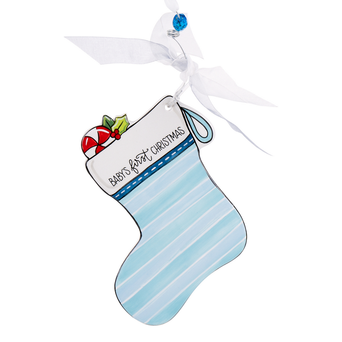 Peppermint Boy Stocking Flat Ornament