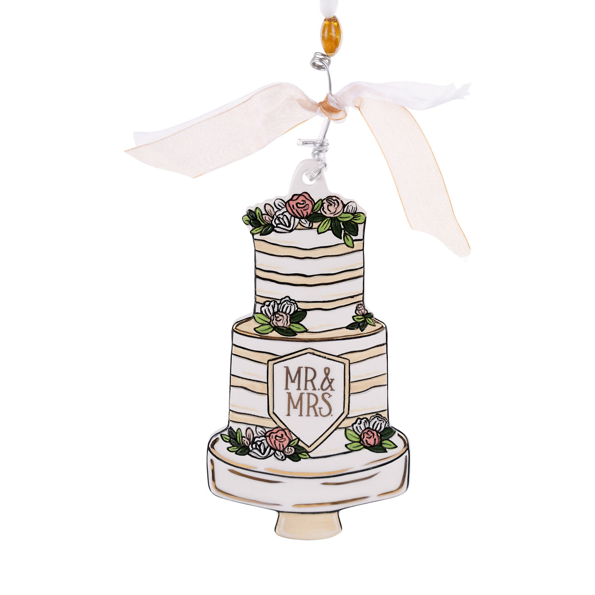 Mr. & Mrs. Wedding Cake Flat Ornament