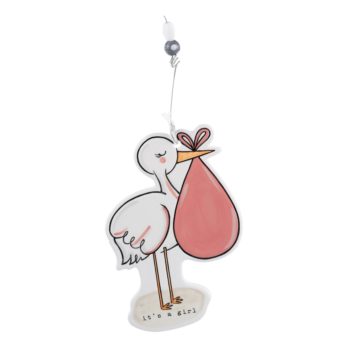 Stork It's A Girl Flat Ornament