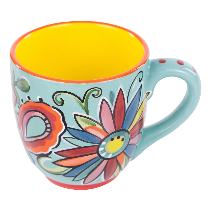 Bright Turquoise Flower Mug