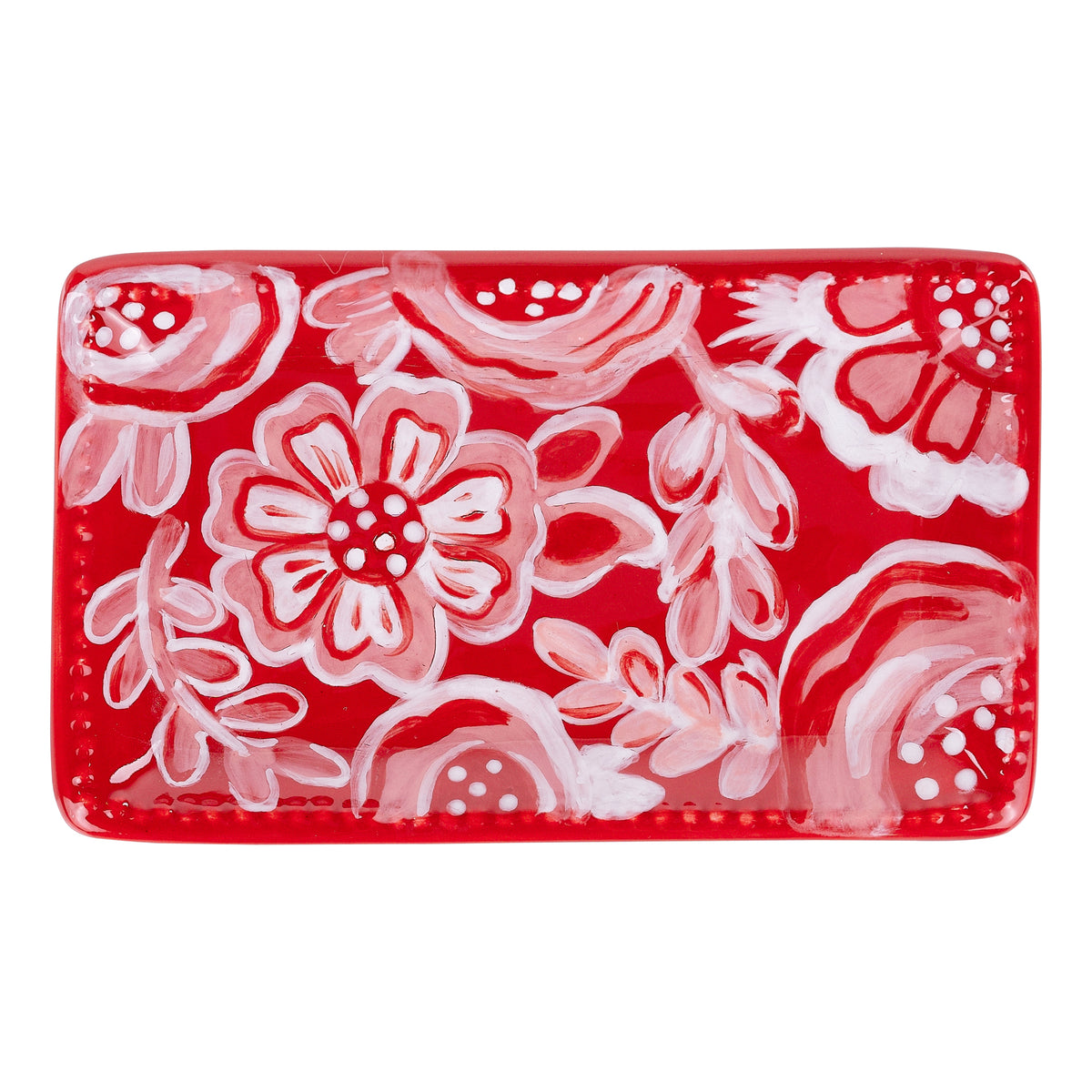 Red & White Flower Trinket Tray