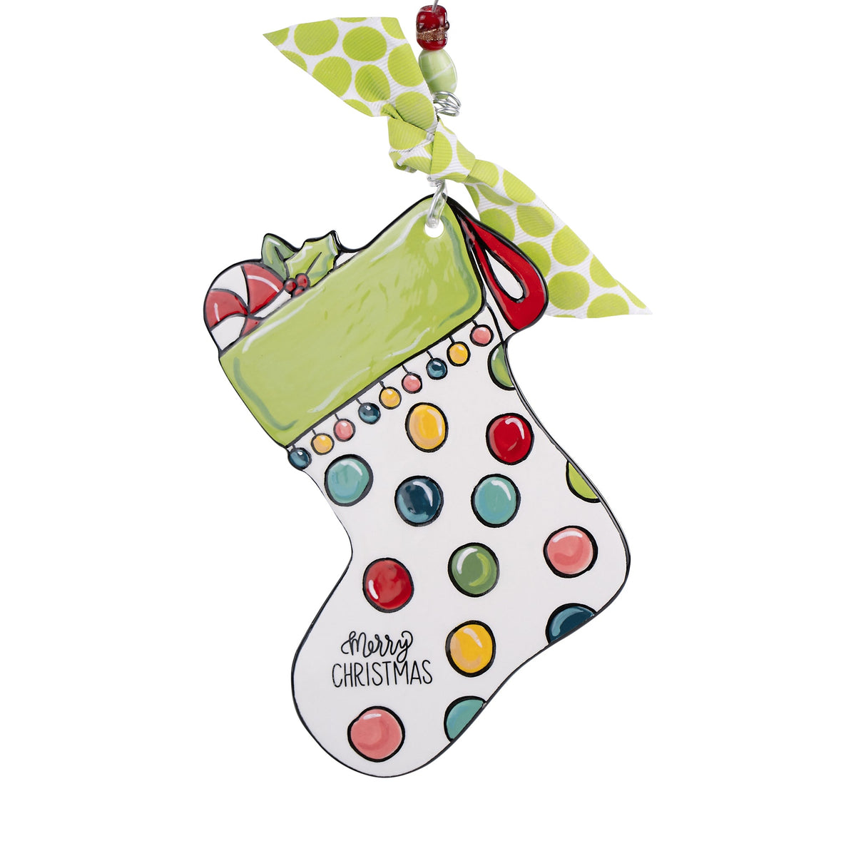 Peppermint Polka Dot Stocking Flat Ornament