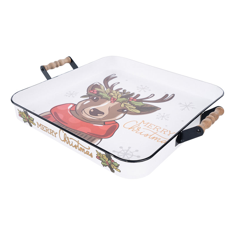 Merry Christmas Reindeer Enamel Tray