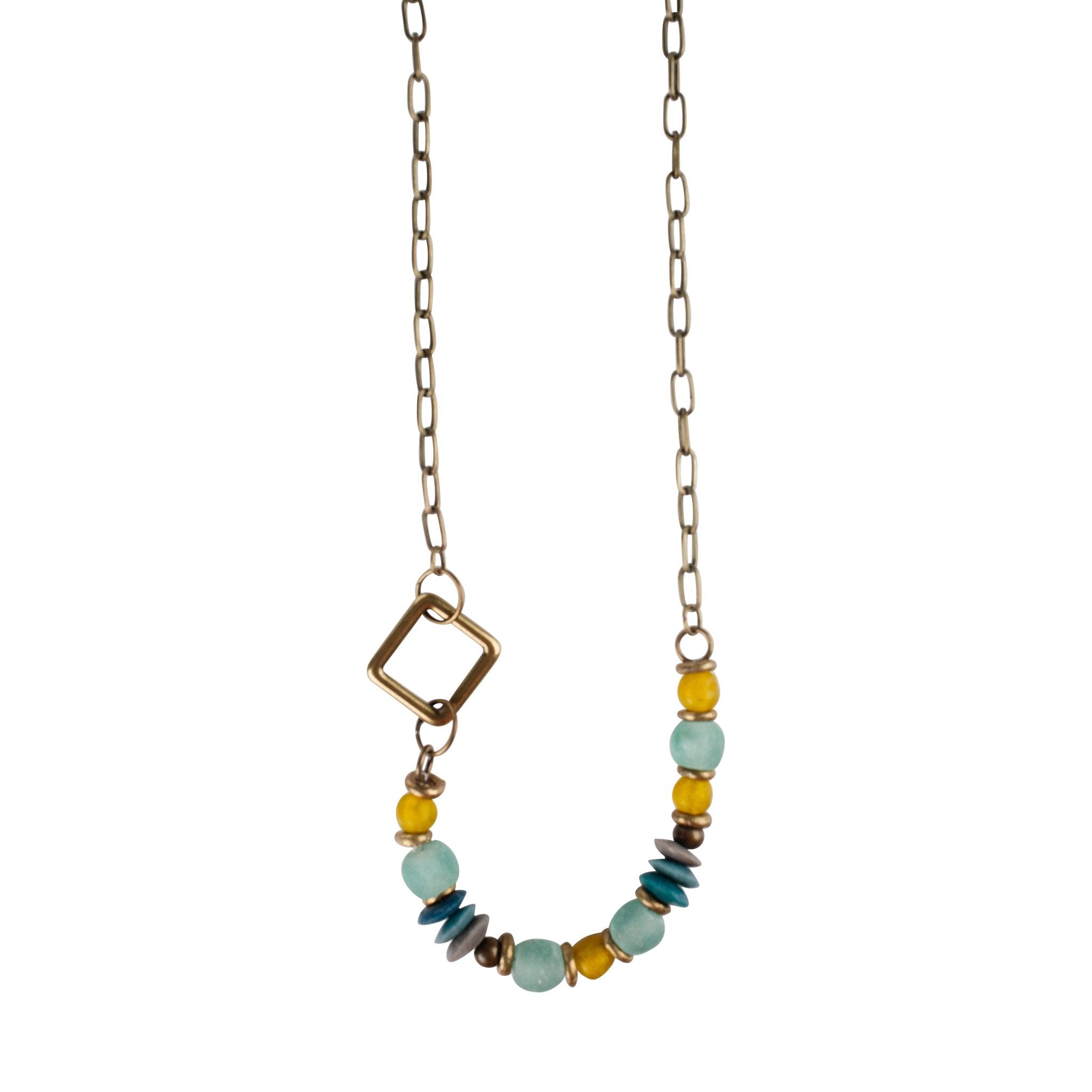 Layered Sea Glass Necklace - Brass Square – GLORY HAUS