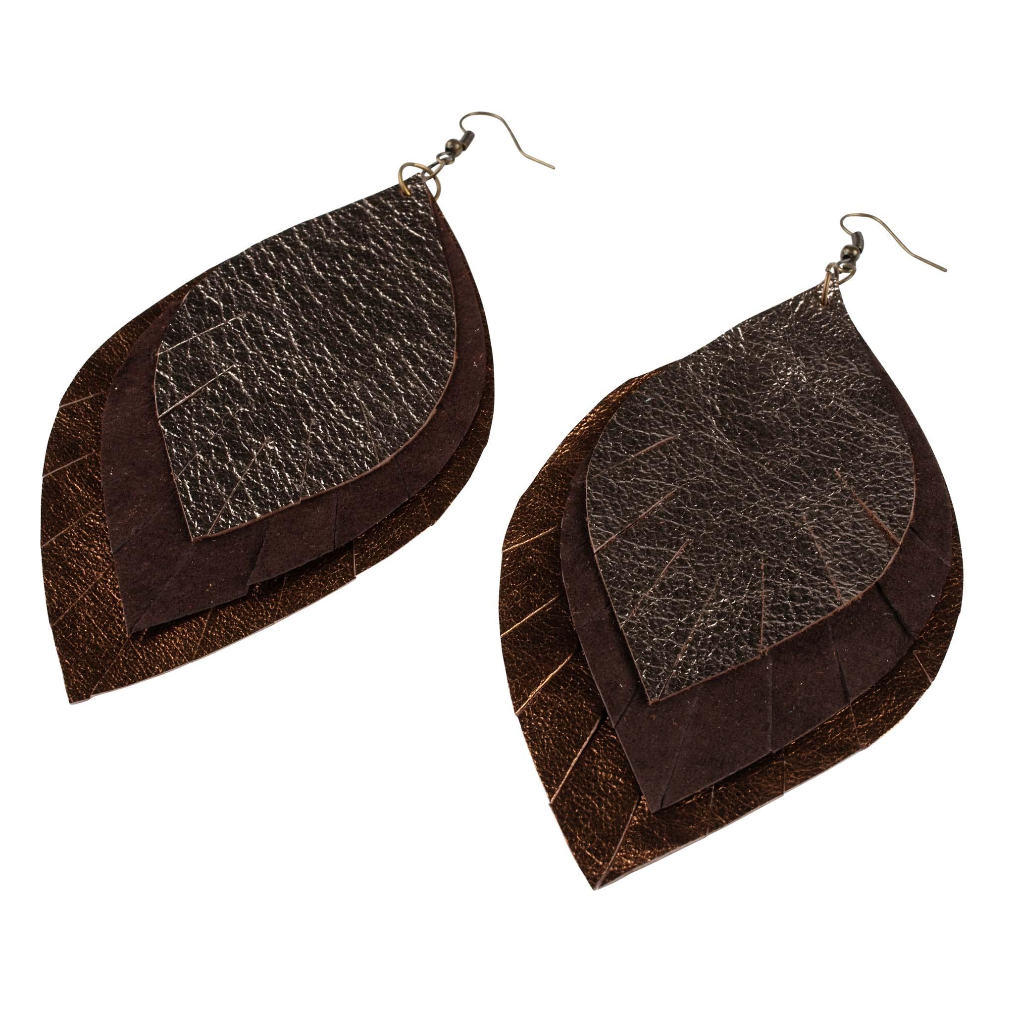 Amazon.com: Genuine Saddle Brown Leather Leaf Earrings // Hypoallergenic,  Nickel-Free, Stainless Steel Ear Wires // Statement Earrings : Handmade  Products